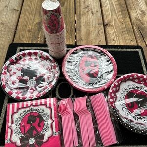 Elegant Pink and Black BARBIE Party Supplies Set
